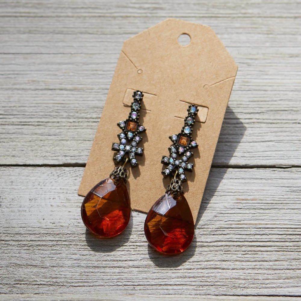 Faceted Amber + Cubic Zirconia Sunburst Dangle Earrings | Vintage Style …